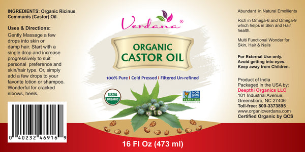 Verdana Certified Organic Cold Pressed Castor Oil Bulk And Retail