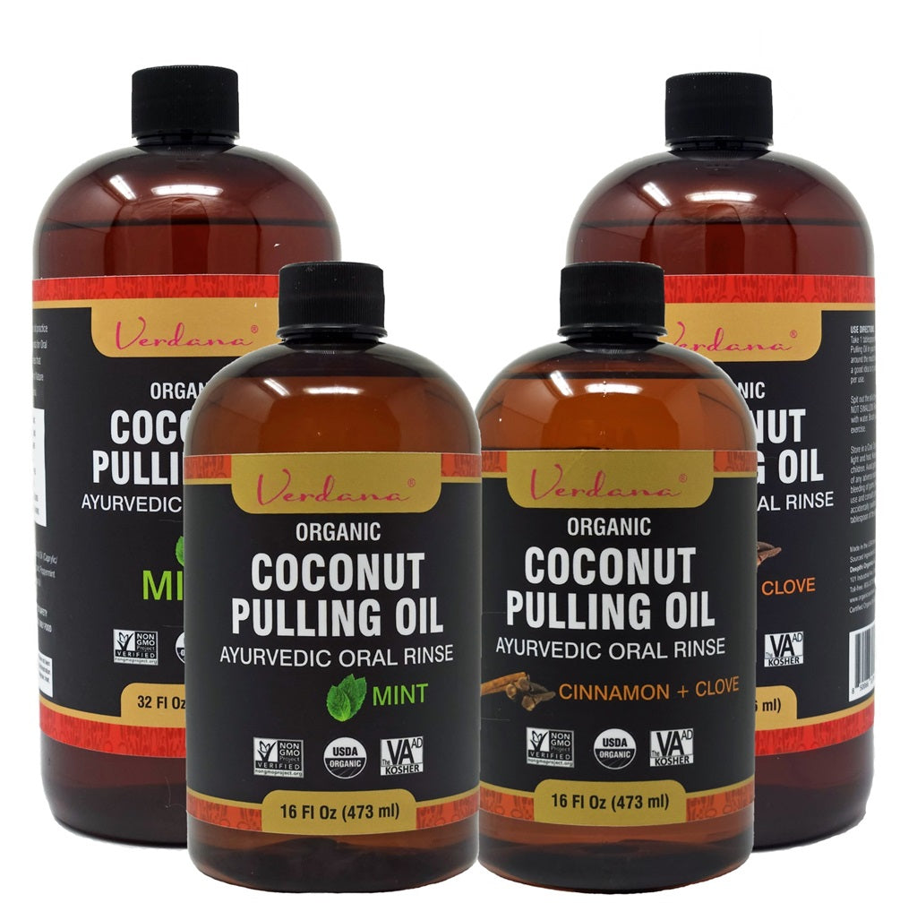 Verdana Organic Coconut Pulling Oil – 2 Sizes & 2 Flavors - Kosher, Non-GMO Oral Rinse