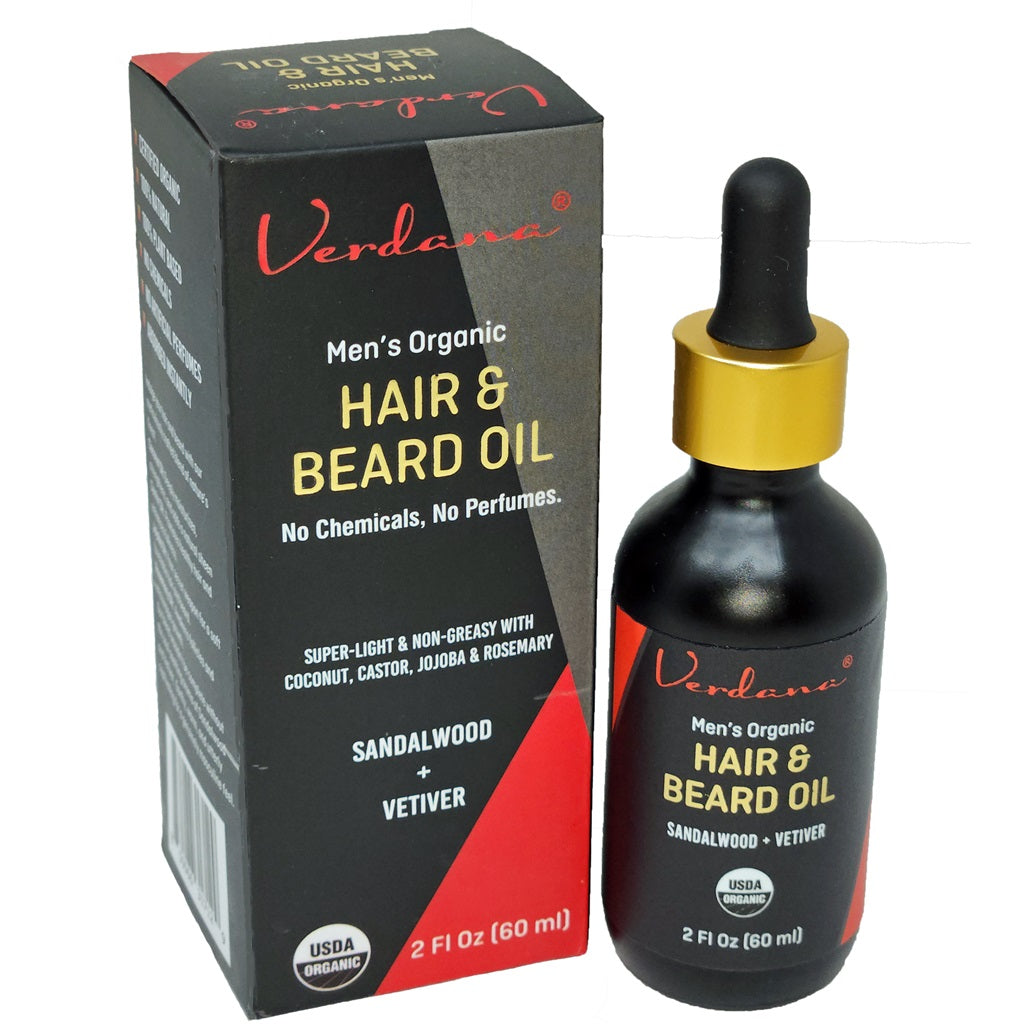 Verdana Men's Organic Hair & Beard Oil - Sandalwood & Vetiver Scent - 2 Fl Oz